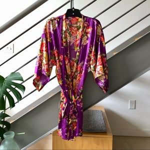 Sateen Floral Print Short Robe